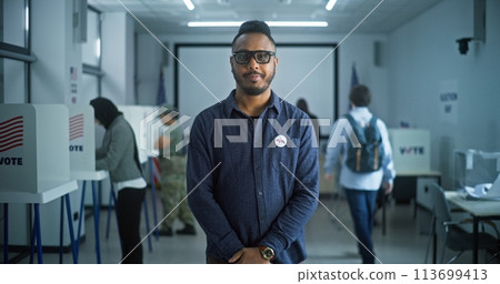 Portrait of African American man, USA elections voter 113699413