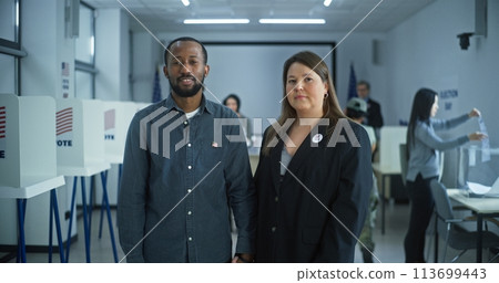 Portrait of multi ethnic couple, United States elections voters Portrait of multi ethnic couple, United States elections voters 113699443