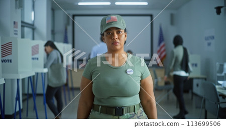 Portrait of female soldier, USA elections voter Portrait of female soldier, USA elections voter 113699506