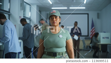 Portrait of female soldier, USA elections voter Portrait of female soldier, USA elections voter 113699511
