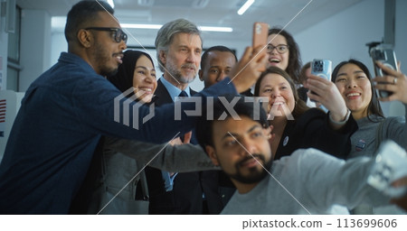 Multiethnic people come to presidential candidate after voting Multiethnic people come to presidential candidate after voting 113699606