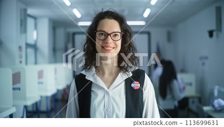 Portrait of Caucasian woman, USA elections voter 113699631