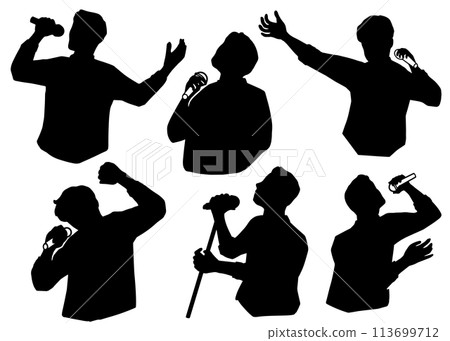 一個男人唱歌或演講的剪影插圖,黑色 一個男人唱歌或演講的剪影插圖,黑色 113699712