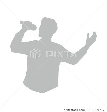Silhouette illustration of a man singing happily or giving a speech - gray 113699717