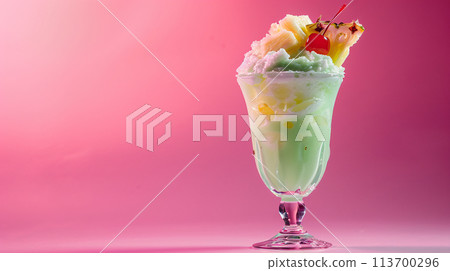 a vibrant cocktail steals the spotlight against a backdrop of clear, warm colors 113700296