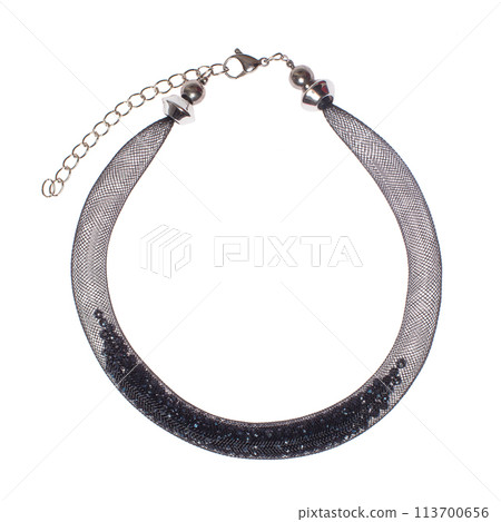 Fashionable necklace with black beads isolated on white Fashionable necklace with black beads isolated on white 113700656