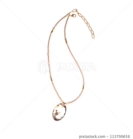 Gold chain with pendant isolated on white background 113700658