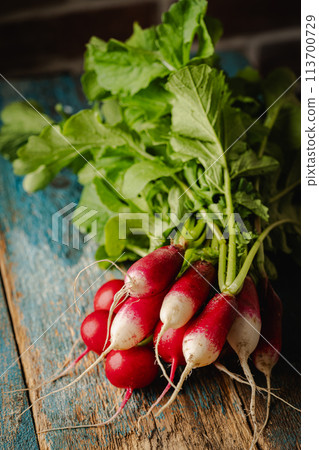 Fresh radish lies 113700729