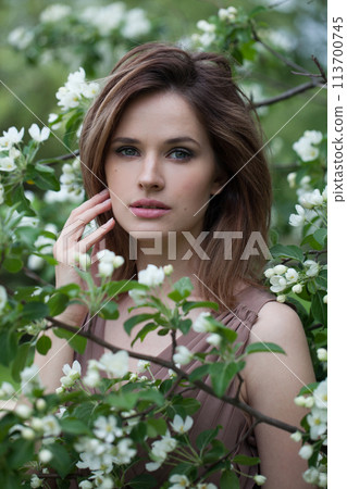 Perfect fashion model outdoors portrait. Healthy beauty woman 113700745