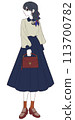 Illustration of a woman wearing a navy blue skirt 113700782
