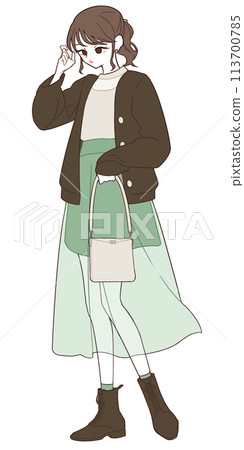Illustration of a woman wearing a brown cardigan Illustration of a woman wearing a brown cardigan 113700785