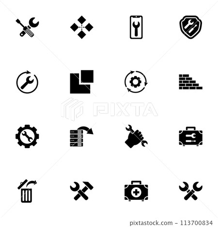 Recovery Repair icon - Expand to any size - Change to any colour. Perfect Flat Vector Contains such Icons as restore, return, fix, arrow, kit, database, retrieve, rebuild, hand, box, screwdriver, wall 113700834