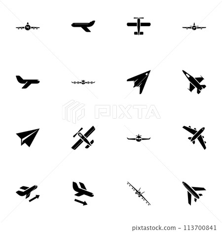 Planes icon - Expand to any size - Change to any colour. Perfect Flat Vector Contains such Icons as aircraft, airplane, arrival, transport, destroyer, exterminator, fighter, flight, transportation. 113700841
