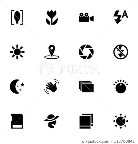 Photo Mode icon - Expand to any size - Change to any colour. Perfect Flat Vector Contains such Icons as camera, exposure, mode, photographer, aperture, photography, memory, diaphragm, lens, nature. 113700842