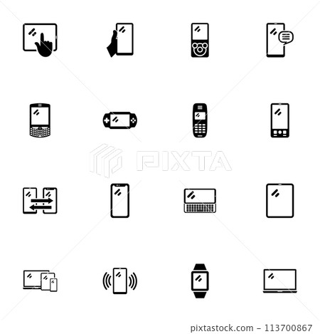 Mobile Devices icon - Expand to any size - Change to any colour. Perfect Flat Vector Contains such Icons as tablet, communicator, phone, game console, smart watch, notebook, smartphone, music player. Mobile Devices icon - Expand to any size - Change to any colour. Perfect Flat Vector Contains such Icons as tablet, communicator, phone, game console, smart watch, notebook, smartphone, music player. 113700867