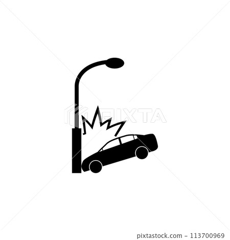 Car Crashed into Lamp Post Flat Vector Icon Car Crashed into Lamp Post Flat Vector Icon 113700969