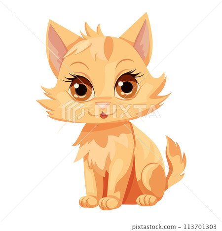 illustration of a funny red kitten sitting smiling on a white background 113701303
