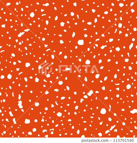 Spotted fly agaric mushroom texture seamless pattern. Amanita spots texture background. Red polka dot print, vector hand drawn illustration 113701580