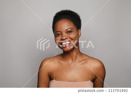 Glorious female model face close-up. African American woman portrait. Glorious female model face close-up. African American woman portrait. 113701892