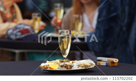 Selling sea food at farmers street food market 113702202