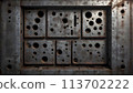 Industrial aesthetics captured in rustic metal grunge panel, generated with AI. 113702222