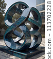 Interwoven metallic structure in outdoor setting, generated with AI. 113702228