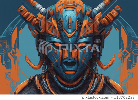 Tribal robot, fusion of cultural heritage and technological progress, generated with AI. 113702252