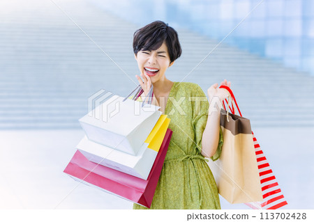 Woman shopping at a shopping center Woman shopping at a shopping center 113702428