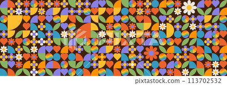 Neomodern aesthetics of brutalism design poster cover layout made with abstract elements and geometric shapes, useful for Pride month poster art, vector flat illustration. 113702532