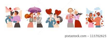 Happy Man and Woman Couples in Love Feel Passion Vector Set 113702625