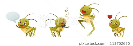Cute Little Grasshopper Engaged in Various Activity Vector Set 113702650