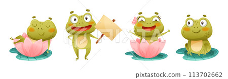 Funny Green Frog Character Engaged in Different Activity Vector Set Funny Green Frog Character Engaged in Different Activity Vector Set 113702662