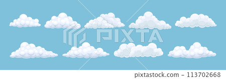 Fluffy Soft Cloud Isolated on Blue Background Vector Set Fluffy Soft Cloud Isolated on Blue Background Vector Set 113702668