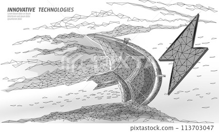 River dam hydro power energy source. Low poly 3D water dam green energy generation ecology environment industry. Vector illustration 113703047