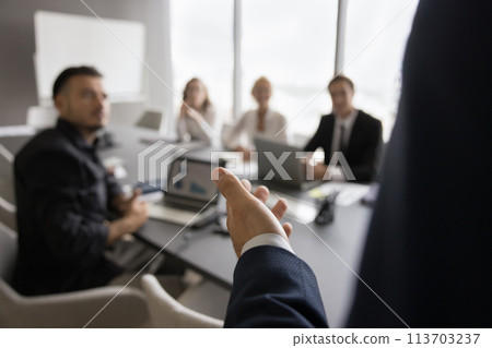 Unknown male speaker hold training for staff members 113703237