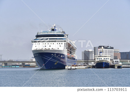Photographing the Celebrity Millennium docking at Hakodate Port in Hakodate, Hokkaido in spring 113703911