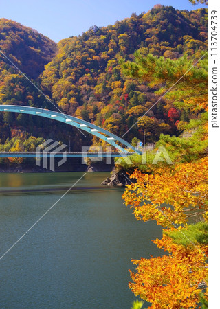 Autumn leaves on the lakeside (Takane Norikura Lake and Takane Ohashi Bridge, Takayama City, Gifu Prefecture) Autumn leaves on the lakeside (Takane Norikura Lake and Takane Ohashi Bridge, Takayama City, Gifu Prefecture) 113704739