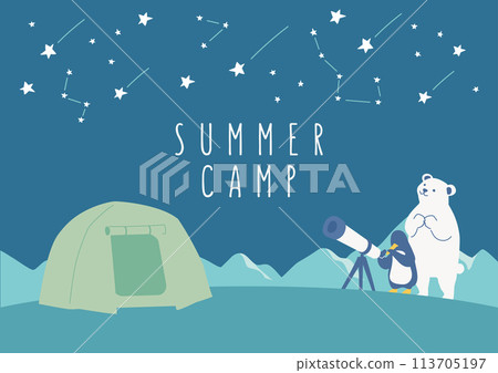 Background illustration of a polar bear and penguins observing the stars 113705197