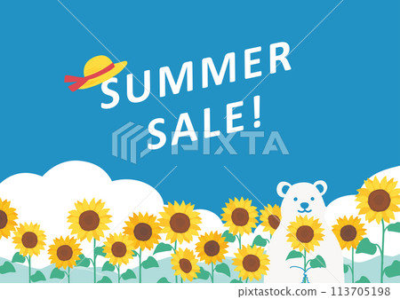 藍天、向日葵和北極熊的夏季背景圖 113705198