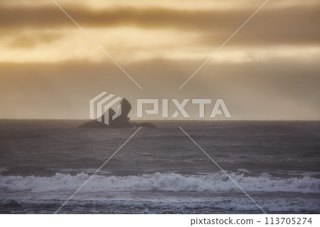 Pacific Ocean landscape, with small cliff island Pacific Ocean landscape, with small cliff island 113705274