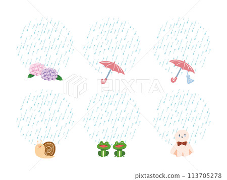 Round rain frame hand-drawn illustration set 113705278