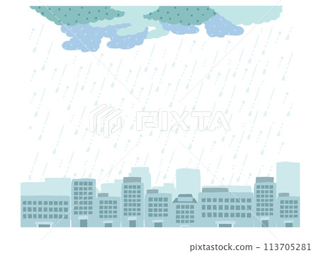 雨天城市框架手繪風格插畫 113705281