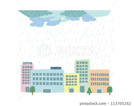 雨天城市框架彩色手繪風格插畫 113705282