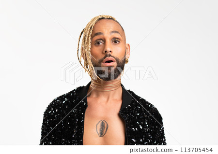 Black Gay Man in black stylish jacket 113705454