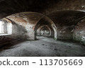 Abandoned ancient catacombs, artillery warehouses, barracks of the coastal (naval) defensive fort of the 18th and 19th centuries, beautiful vaulted (arched) ceilings, side dense light from window. 113705669