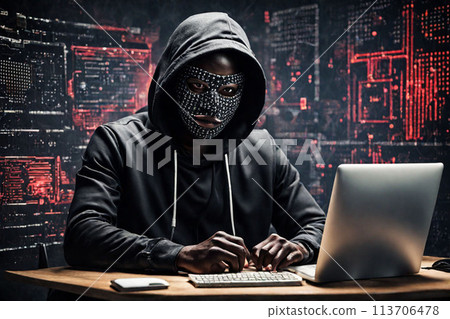 Cyber attack masked hacker man Cyber attack masked hacker man 113706478