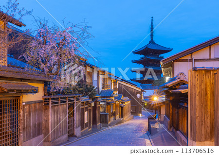 Kyoto in spring Night cherry blossoms and Yasaka Pagoda 113706516