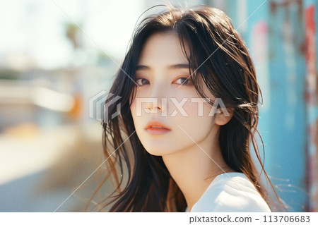 Beautiful woman with dark hair 113706683