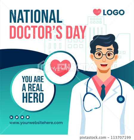 Doctors Day Social Media Illustration Flat Cartoon Hand Drawn Templates Background 113707199