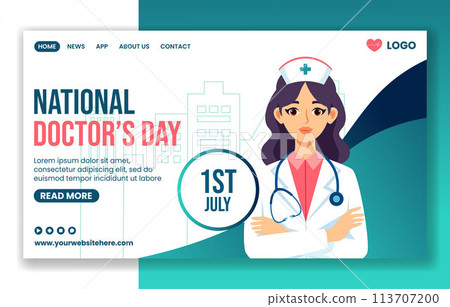 Doctors Day Social Media Landing Page Cartoon Hand Drawn Templates Background Illustration 113707200